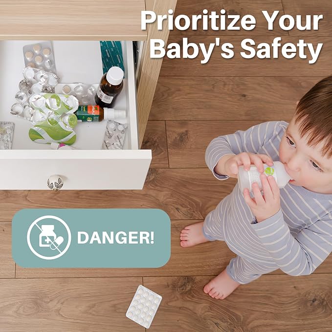 Inaya Cabinet Locks Baby Proofing - Child Proof Drawer Locks - Child Safety Cabinet Latches with 3M Adhesive Easy Installation - No Drilling or Extra Screws (8 Pack)