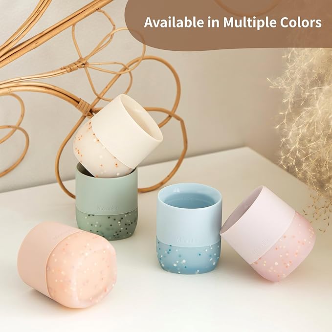 Moonkie Silicone Baby Cups 4 Months+ | Open Training Drinkware for Infants with Confetti Sprinkles | Baby-Led Weaning Essential | 2 oz (Ether/Ivory, 2 Pack)