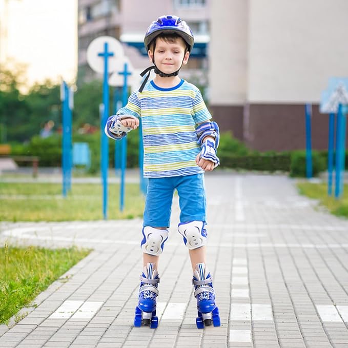 Rainbow Toddler Roller Skates - Size 4 Adjustable | Light Up Quad Skates for Girls & Boys Beginners Aged 3-12