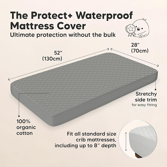 Waterproof Crib Mattress Protector Cover Fitted - 2-Pack Quiet Baby Crib Mattress Pad Sheets, 52" x 28" Soft Quilted Cotton Baby Sheet, Machine Washable, Easy Fit, Durable (Granite/Mavy)