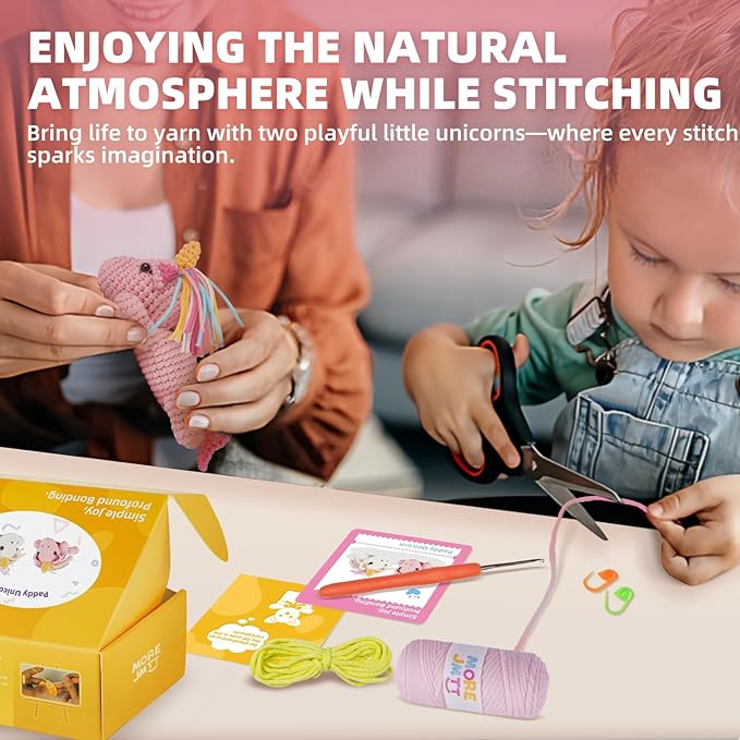 MOREJMTT Crochet Kit for Beginners, Learn to Crochet, Include Easy Knitting Soft Yarn, Step-by-Step Video Tutorial, Hook, Holiday Birthday Gift for Adults and Kids(Unicorn)