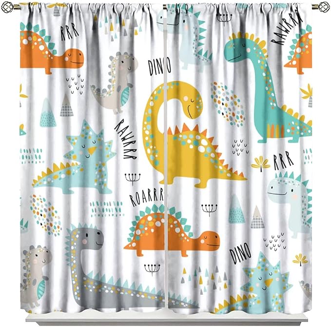 Dinosaur Curtains for Kids Boys Girls Home Decor Childish Cute Dino Animals Print Pattern Rod Pocket Blackout Window Drapes for Nursery Baby Bedroom Playroom W31.5xL72in 2 Panels