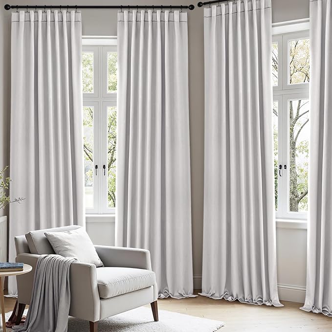 ANRODUO Back Tab Blackout Curtains for Bedroom Living Room, Rod Pocket Pinch Pleated Thermal Insulated Room Darkening Curtains 63 Inches Long 2 Panels, Greyish White, 42 x 63 Inch