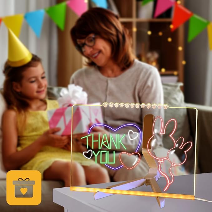 LED Acrylic Message Board, Light Up Acrylic Dry Erase Board 11.8x7.9”, LED Note Board with Colors for Kids, Glow Memo Message Writing Board with Light, Drawing Stencils Set & Unique Border