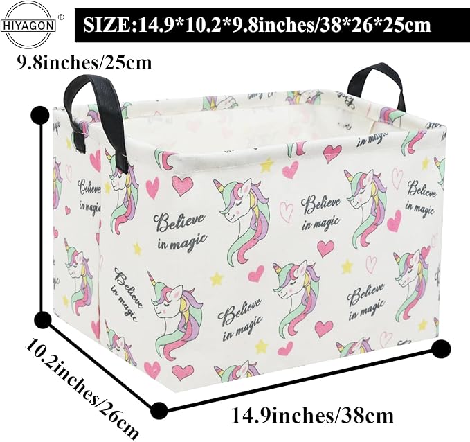 HIYAGON Rectangular Unicorn Basket Gift Baskets Empty Cute Storage Bin with Handles Nursery Room Decor(Unicorn)