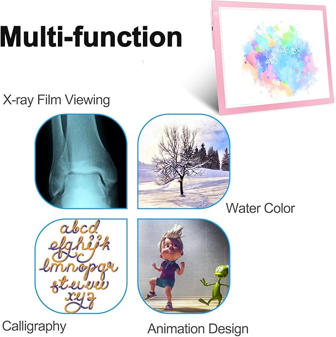 LitEnergy Rechargeable Battery Powered Light Tracing Box, Ultra-Thin Adjustable USB Power Artcraft LED Trace Light Pad Size A4 for Drawing, Streaming, Sketching, Animation, Stenciling (Pink)