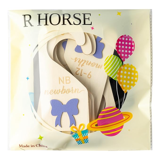R HORSE Wooden Baby Closet Dividers - 8Pcs Double-Sided 3D Purple Bow Baby Closet Organizer Newborn Clothes Size Hanger Dividers Nursery Decor Baby Shower Birthday Gift for Boy Girl (0-24 Months)