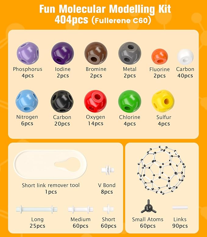 Organic Chemistry Model Kit-404 PCS,Portable Molecular Model Kit for Chemistry Classes,Atomic Element Model Set for Organic&Inorganic Learning,Supply to Students & Teachers