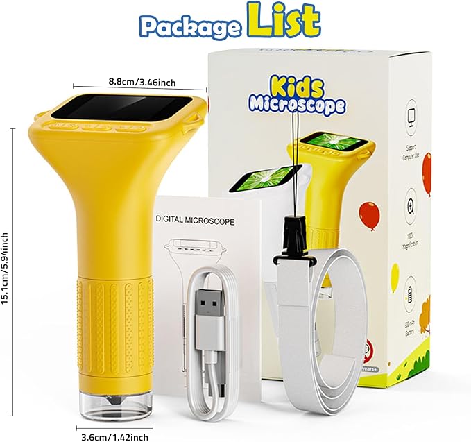 Microscope for Kids, 2'' Digital Handheld Kids Microscope with Adjustable Light, 1000X 1080P Pocket Portable Mini Micro Scope, Stem Toys for Ages 5-7 8-12 Teen Boys and Girls Educational Gifts, Orange
