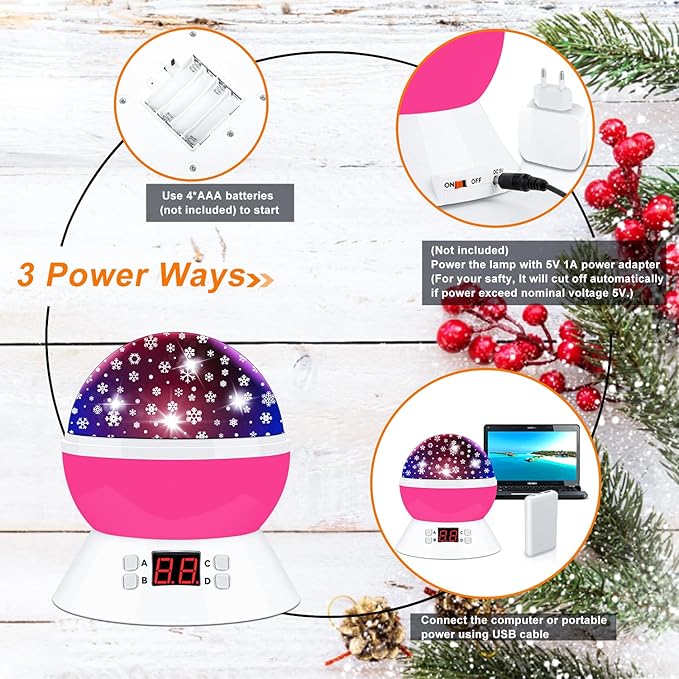 MOKOQI Snowflake Projector Night Light Indoor, Snowflake Nightlight with Timer, Star Lights Projector for Ceiling Kids Room Decor Gifts for 3-8 Year Old Girls Christmas Birthday Gift for Toddler