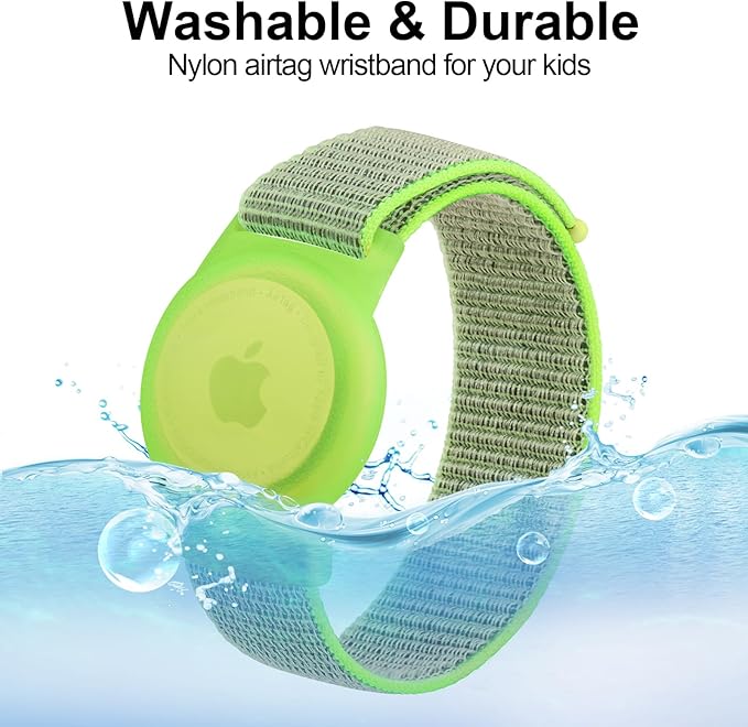 Kids Wristband Protective Case Compatible with Apple AirTag, Adjustable Nylon Bracelet for Air Tag GPS Tracker Holder with Anti Lost Watchband for Toddler Child Kids (Green+Blue)