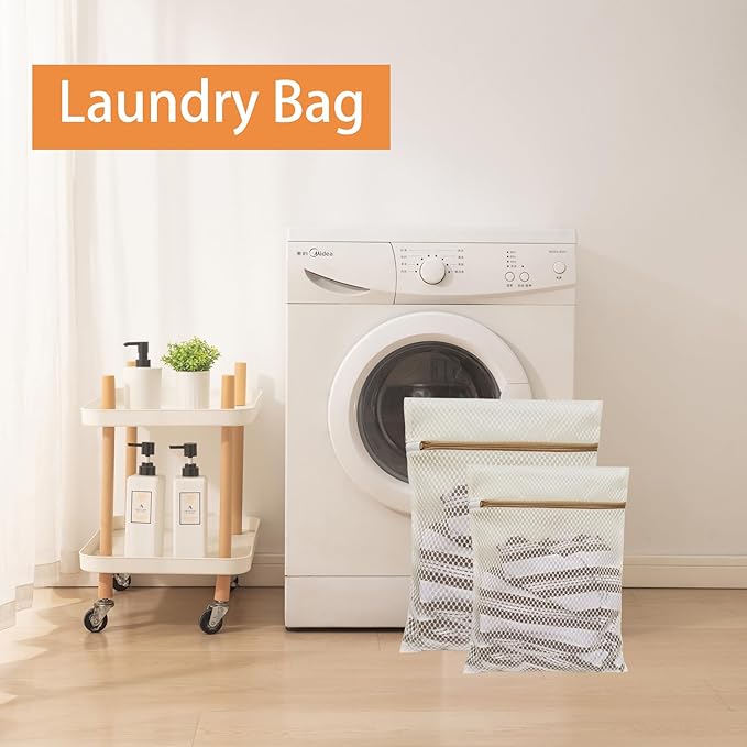 6 Pack Laundry Bag, Durable Honeycomb Mesh Laundry Bags Suitable for Delicate Clothes Washing (3 Large, 3 Medium) Beige