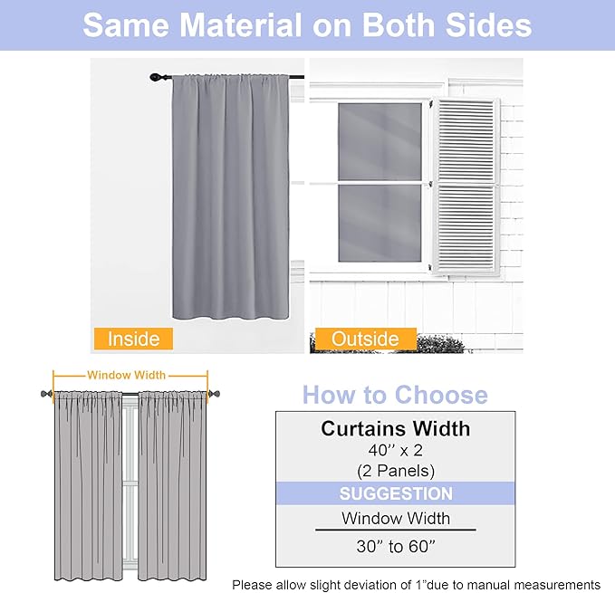 Simplebrand Ava Silver Grey Short Blackout Curtains for Bedroom 54 Inches Long 2 Panels, Solid Thermal Insulated, Energy Saving Window Treatment Curtains Blackout Drapes, W40 x L54 Inch, Silver Grey