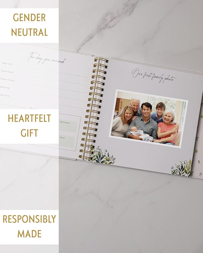 Baby Books for Baby Shower - Gift Unisex Botanical Garden Keepsake Memory Journal to Log Pregnancy and Newborn Milestones - Photo Album Scrap Books for Girl or Boy - New Parents Must Have Essentials