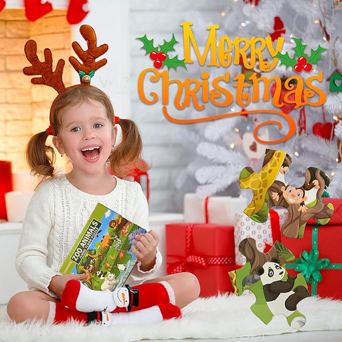 Jumbo Floor Puzzle for Kids, Large Jigsaw Puzzles 35 Piece for Kids Ages 3-5,Preschool Learning & Education Toys, Gifts for 4-8 Year Old Boys and Girls (Grassland Animal)