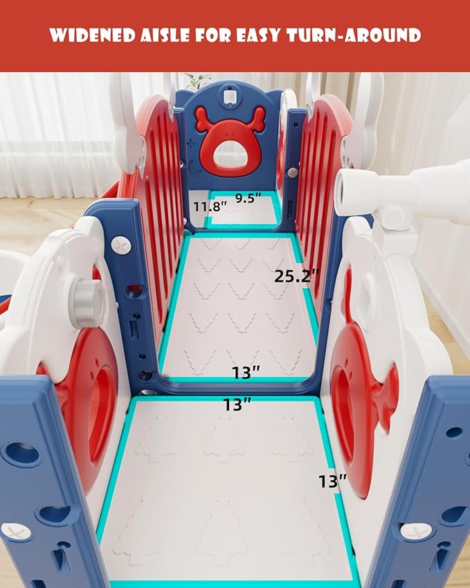 XJD 13 in 1 Toddler Slide Set, Kids Slide for Toddlers Age 1+, New Upgrade with Golf Set, Basketball Hoop, Drawing Board for Indoor Outdoor Playset,Toddler Playground (Blue Red)