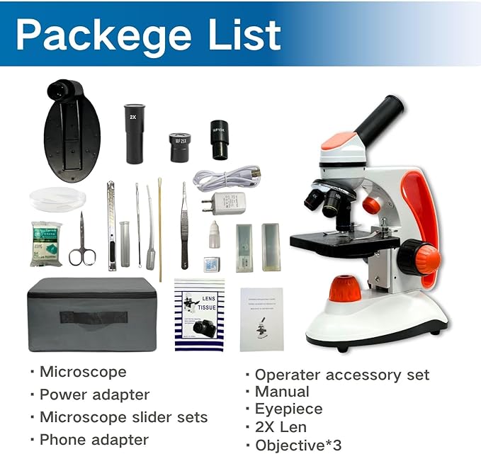 Mental Compound Microscope for Kids Students Adults,40X-2000X, Experience Kits for Home Education,School Laboratory with Phone Adapter