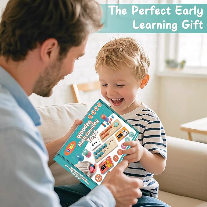 Lewo Wooden Montessori Math Manipulatives Preschool Toys, 1 to 20 Addition and Subtraction Games with Ten Frame/Number Flashcard, Educational Learning Counting Peg Board for Toddlers 3 4 5 Year Old