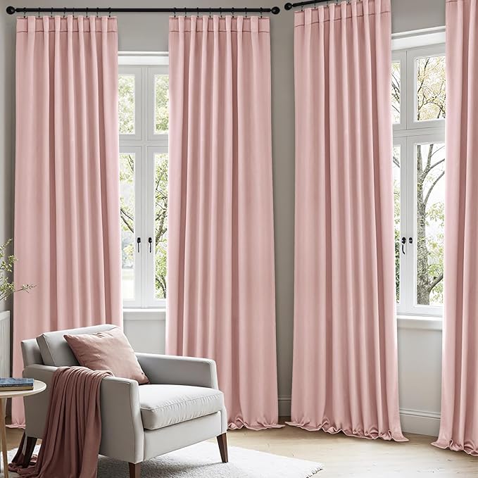 ANRODUO Light Pink Blackout Curtains for Girls Bedroom Living Room 84 Inches Long 2 Panels, Back Tab Rod Pocket Pinch Pleated Thermal Insulated Room Darkening Curtains, 42 x 84 Inch