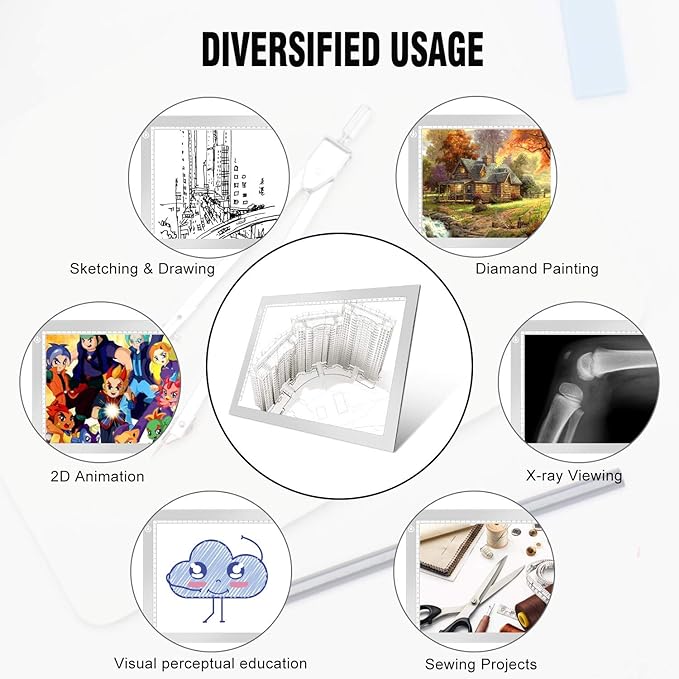 LitEnergy Portable A4 LED Copy Board Light Tracing Box, Silver Ultra-Thin Adjustable USB Power Artcraft LED Trace Light Pad for Tattoo Drawing, Streaming, Sketching, Animation, Stenciling