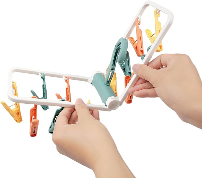 Clothes Drying Racks 2 Pack Grey Colour Small Folding Portable Underwear Hangers with 12 Clips 360° Rotatable Hook for Socks Drying Towels Bras Baby Clothes Gloves Plast