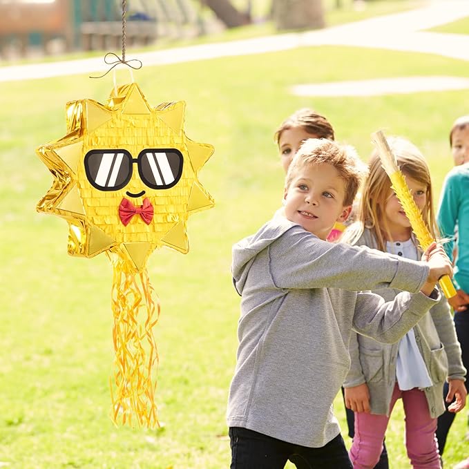 WERNNSAI Sun Pinata-Sunshine Party Decorations pull string Sun Pinata with Blindfold and Bat for Girls Kids Sun Brithday Baby Shower Summer Party Game Supplies