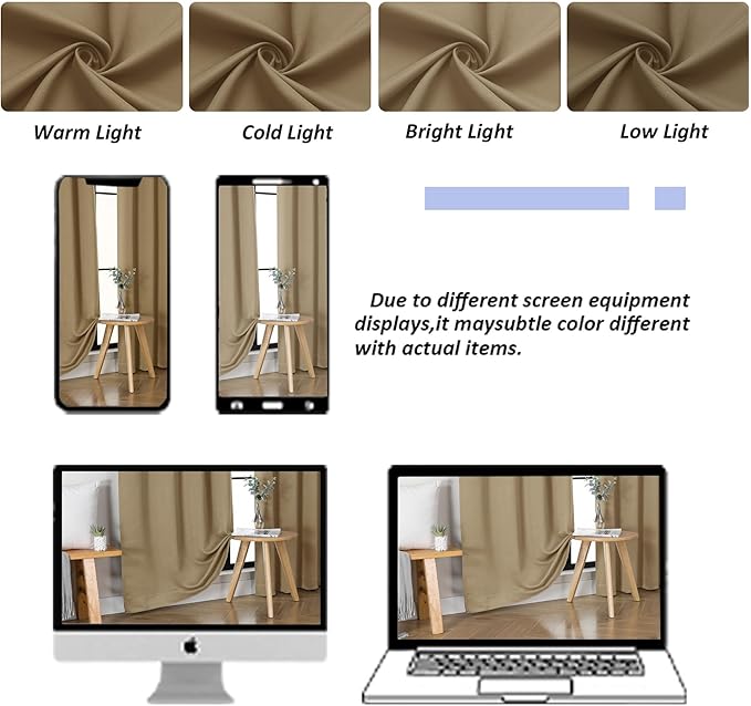 Simplebrand Ava Taupe Short 36 Inches Blackout Curtain 2 Panels Set, Half Window Rod Pocket Privacy Curtain Tiers for Kitchen, Curtains Blackout for Bathroom Shades, W40 x L36 Inch, Taupe