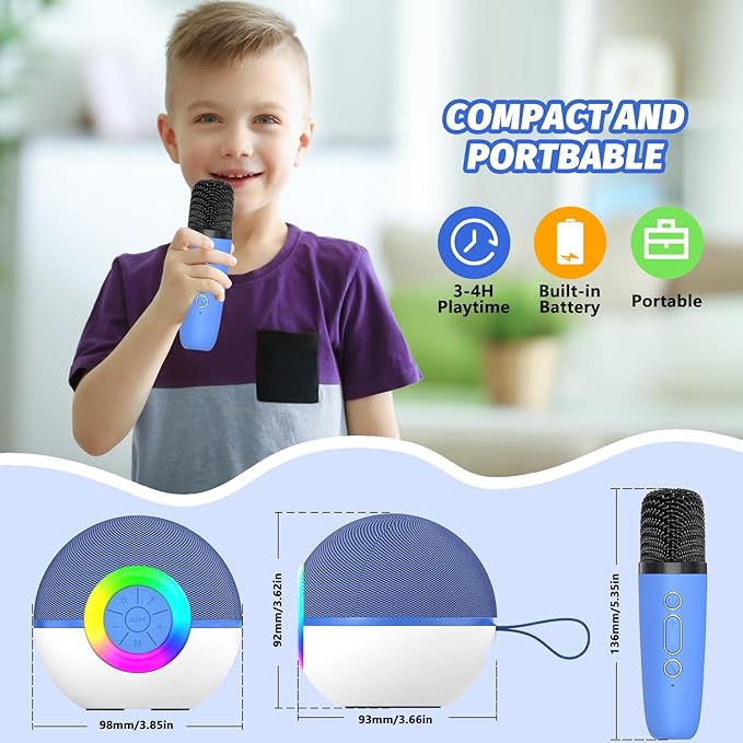 Mgaolo Mini Karaoke Machine for Kids Adults,Portable Bluetooth Speaker with 2 Wireless Microphones,Gift Toys with MP3 Player for Boys Girls 3-12 Year Old Birthday Family Home Party Present (Blue)