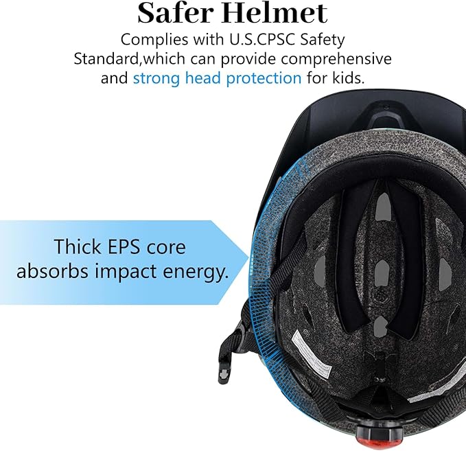 Kids Bike Helmet, Youth Toddler Boys Girls Helmets, 2 Size Adjustable for Ages 2-3-5-8-14 Years, Child Helmet with Visor and LED Light, Lightweight Multi-Sport Bicycle Scooter Cycling Helmets