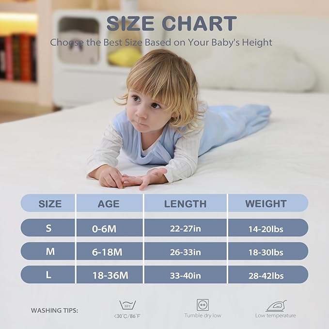 Mosebears Unisex Baby Sleep Sack 1.0 TOG, Supersoft Rayon Made from Bamboo Wearable Blanket with 2-Way Zipper (Fog Blue,18-36 Months)