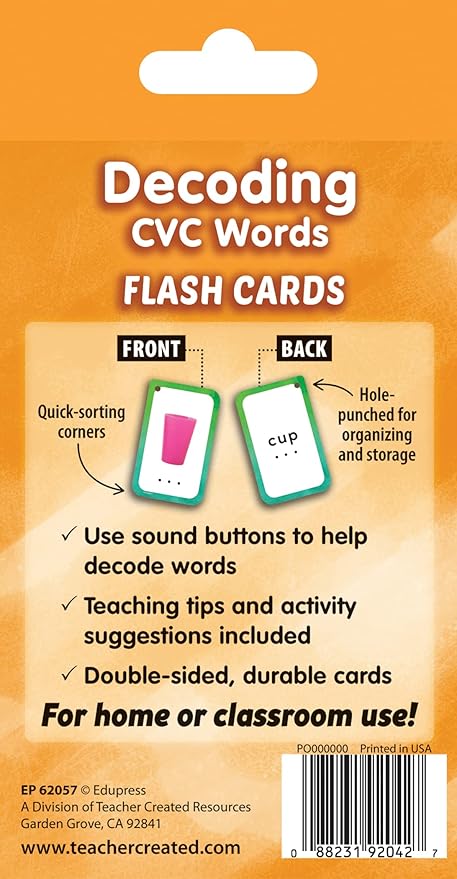 Teacher Created Resources Decoding CVC Words Flash Cards (EP62057), Medium