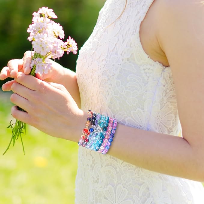 UFU 8mm Glass Beads for Jewelry Making, 1300+ Pcs 46 Colors Crackle Glass Beads Bracelet Making Kit, Round Crystal Beads for Bracelets Necklace DIY Crafts Gifts, Without Jewelry Pliers