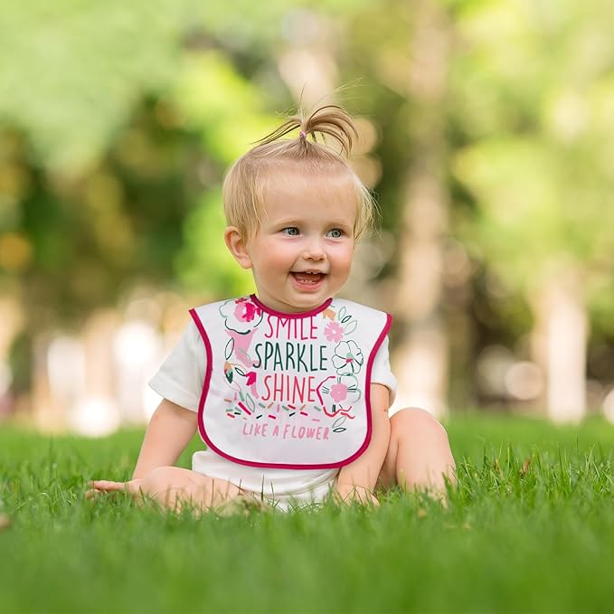 Mess Proof Baby Bib 3 Pack, Waterproof Led Weaning Baby Feeding Bibs with Food Catcher, Travel Feeding Bibs