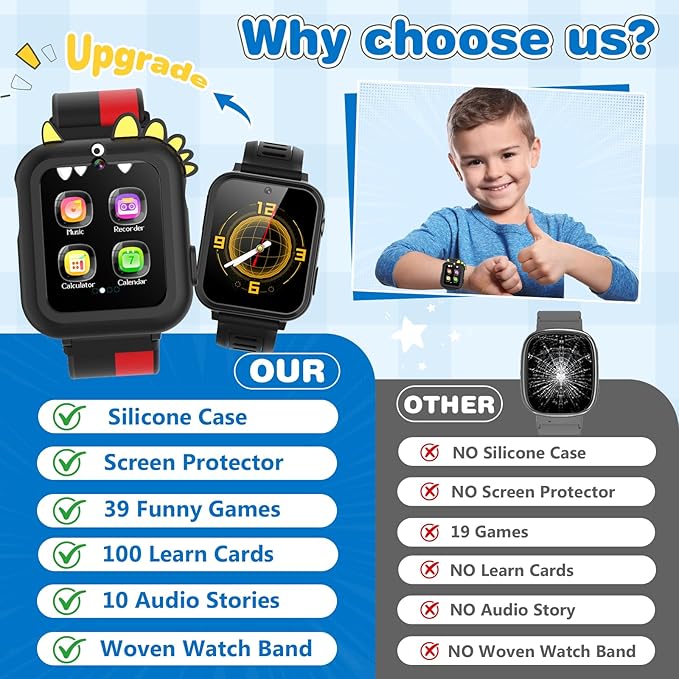 Smart Watch for Kids with 39 Games Camera Video Recorder Music Alarm Calculator Calendar Flashlight Parental Control Pedometer, Gift Toys for 4-12 Years Old Boys and Girls (Black)