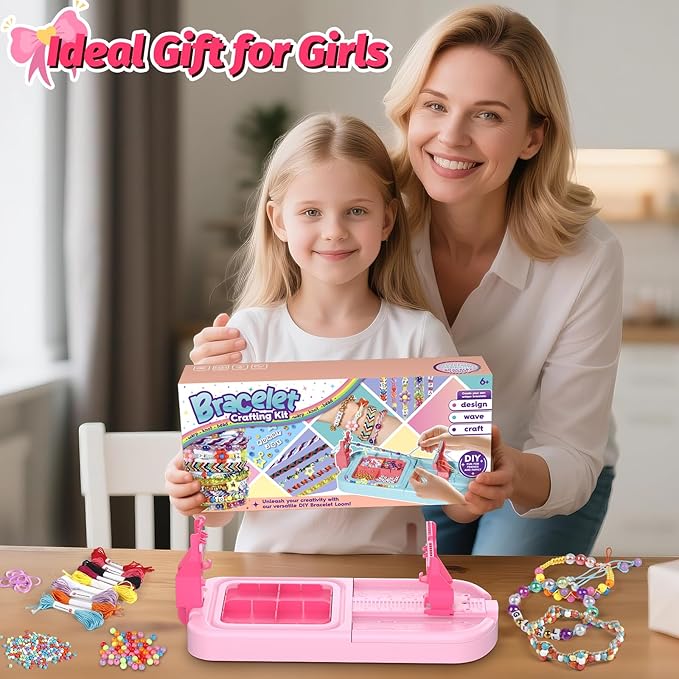 Friendship Bracelet Making Kit, Arts and Crafts Loom Bracelet Maker for Kids, Jewelry String Making supplies with 3 Thread Styles & 6 Bead Types, Christmas Birthday Gifts for Girls Ages 6 7 8 9 10+