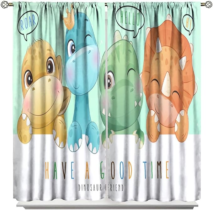 Kids Dinosaur Curtains for Boys Girls Bedroom Decor Cartoon Dino Colorful Cute Funny Animal Printed Blackout Rod Pocket Window Drapes for Baby Nursery Playroom Living Room W21xL45in Decor