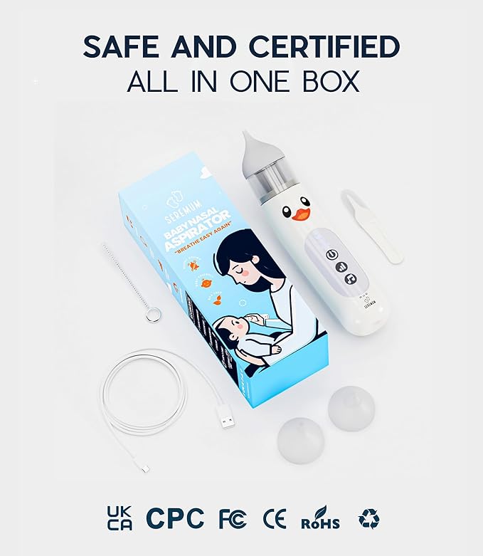 Nasal Aspirator for Baby Electric Nose Cleaner and Booger Sucker with LED Light and Music, Gentle Suction for Stuffy Nose, 5 Levels, USB-C Rechargeable, BPA-Free Silicone Tips, Easy to Clean