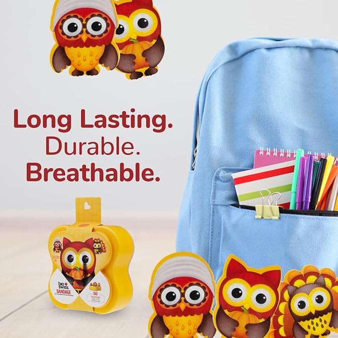 BioSwiss Bandages, Thanksgiving Shaped Self Adhesive Bandage, Latex Free Sterile Wound Care, Fun First Aid Kit Supplies for Kids and Adults, 50 Count