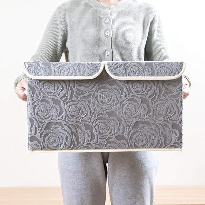 PRANDOM Large Foldable Storage Bins with Lids Fabric Decorative Storage Box Cubes Organizer Containers Baskets with Cover Handles Removable Divider for Home Bedroom Closet 17.3x11.8x9.8 Inch 3 Pack