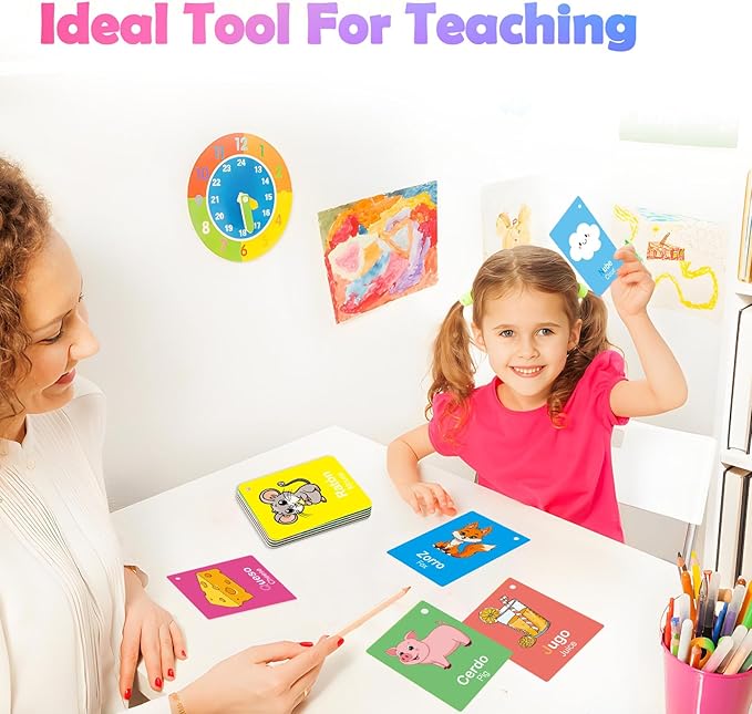 Toddler Spanish Learning Flash Cards, 60 PCS Double Sides Bilingual Flashcards for Numbers, Colors, Shapes, Sight Words, Learn Spanish for Kids, Preschool Kindergarten Learning Activities