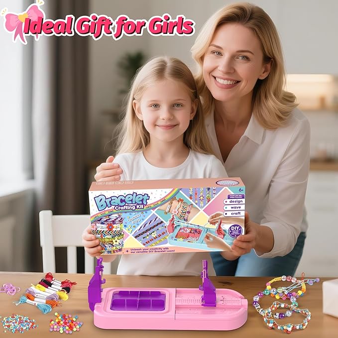 Friendship Bracelet Making Kit, Arts and Crafts Loom Bracelet Maker for Kids, Jewelry String Making supplies with 3 Thread Styles & 6 Bead Types, Christmas Birthday Gifts for Girls Ages 6 7 8 9 10+