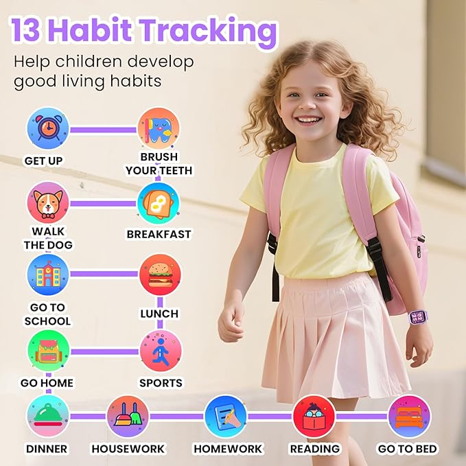 Waterproof Smart Watch for Kids Girls Ages 5-12 with 39 Games, HD Camera, Video, Music, Habit Tracking, Alarm, Pedometer, Kids Smart Watch Chrismars Birthday Gift for Girls Age 5 6 7 8(Purple)