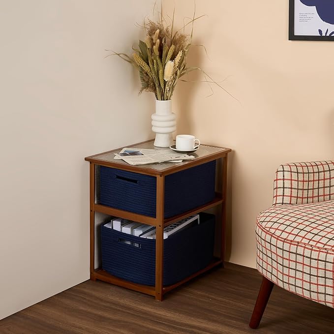 Large Storage Baskets for Organizing, Closet Shelf Baskets for Clothes Blanket Towels, Baby Nursery, Toy Bins Box, Woven Rope Baskets, 17 x 13 x 7.5”, 4 Packs Navy Blue