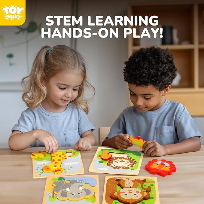 TOY Life Wooden Puzzles for Toddlers 2-4, Toddler Montessori Toys for 1 2 3 Year Old Boys Girls, Animals Wood Jigsaw Puzzles, Educational Learning Toy Kids Puzzle, Best Gifts for Baby Age 1-3 2-4