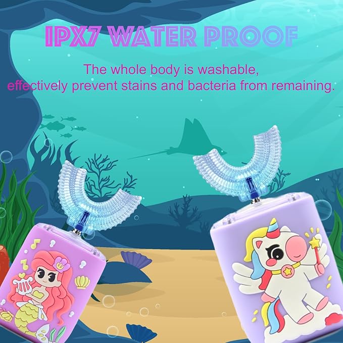 Kids Electric Toothbrush, U Shaped Toothbrush Kids Sonic Automatic Brush with Cup 5 Brush Head 6 Sonic Clean Modes IPX7 Waterproof Unicorn Design Rechargeable Smart Timer for Children 8-14