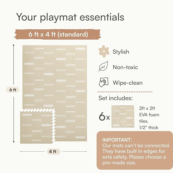 Lillefolk Baby Play Mat for Floor – 4x6ft Old White| Soft Non Toxic Premium EVA Foam Tiles for Tummy Time, Crawling & Playroom – Waterproof Interlocking Floor Mat for Babies & Toddlers (6 Tiles)