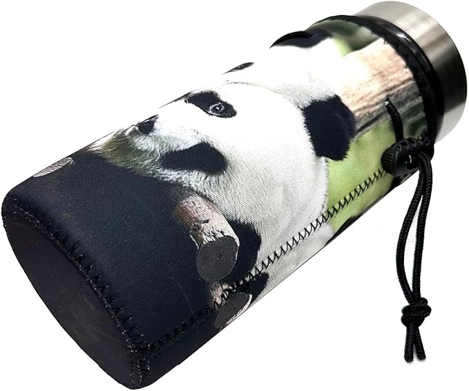 Water Bottle Bag Carrier, Water Bottle Neoprene Sleeve Portable Insulator Bottle Cover Drawstring Insulator for 18 Oz 20 Oz Water Bottle (Panda)