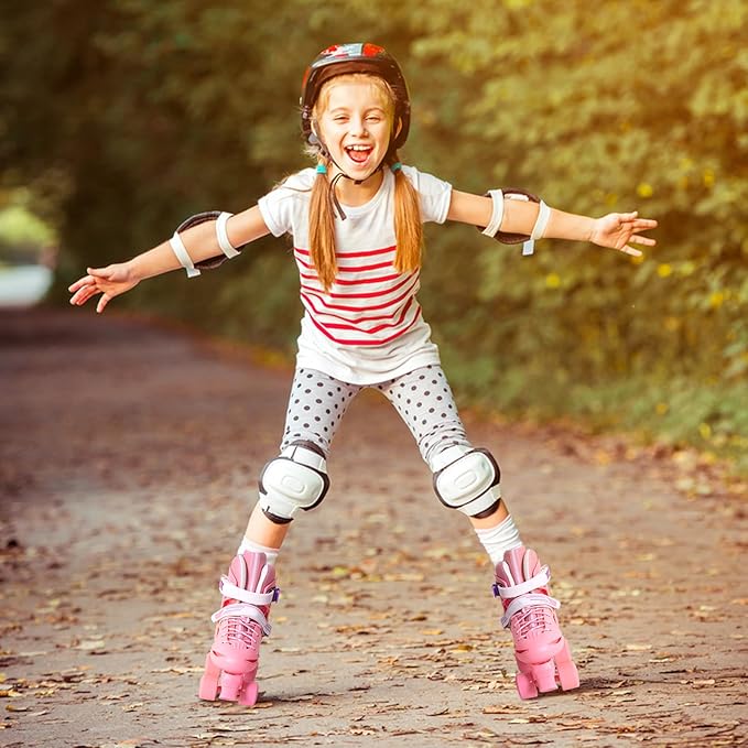 Rainbow Toddler Roller Skates - Size 4 Adjustable | Light Up Quad Skates for Girls & Boys Beginners Aged 3-12
