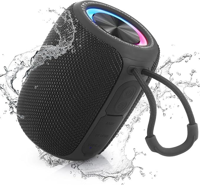 Portable Bluetooth Speaker, BT5.3 Wireless Speaker 20W Bass Diaphragms with Multi LED Light Dynamic Modes, IPX6 Waterproof 16H Playtime supports FM Mode, TF, USB for Home, Cycling, Outdoor, Beach