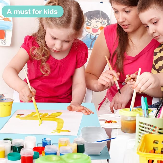 AWOKE Silicone Painting Mat - 20"X16" Silicone Art Mat with 1 Water Cup for Kids - Craft Mat has12 Color Dividers - 2 Paint Dividers (Blue),Toddler Activities,3 4 5 Year Old Girl Boy Birthday Gifts